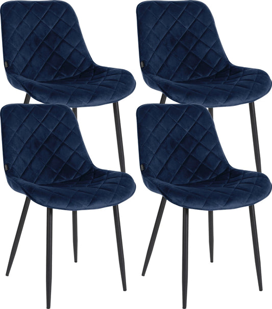 In And OutdoorMatch Eetkamerstoelen Leanne - Blauw - Set van 4 - Fluweel - Hoogwaardige bekleding - Exclusieve eetkamerstoelen - Stijlvolle uitstraling Eetkamerstoel