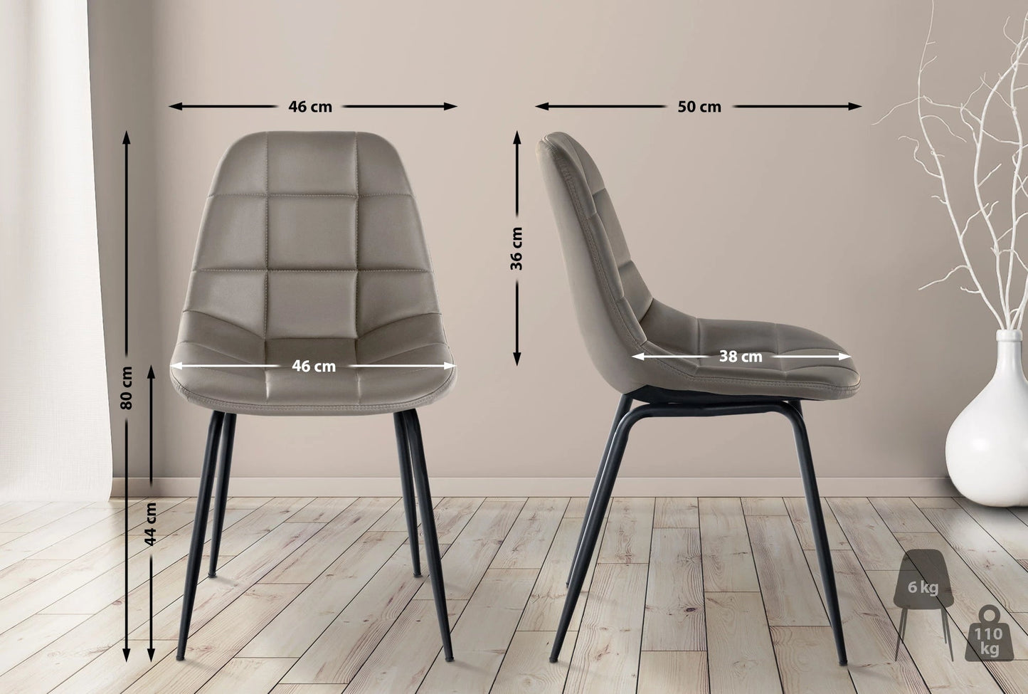 In And OutdoorMatch Eetkamerstoelen Mckayla - Grijs - Set van 2 - Kunstleer - Hoogwaardige bekleding - Luxe eetkamerstoel - Stijlvolle uitstraling Eetkamerstoel