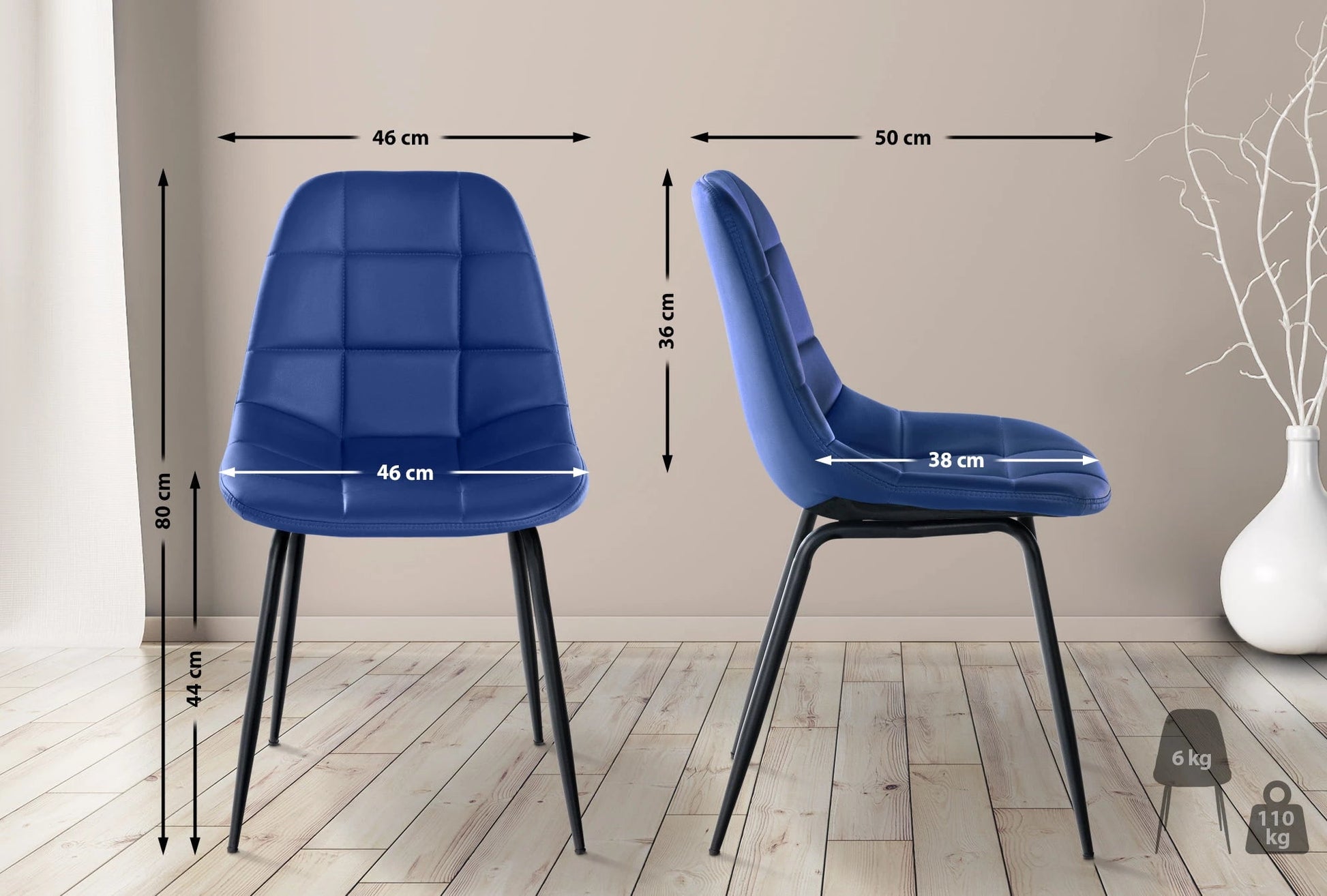 In And OutdoorMatch Eetkamerstoelen Melvyn - Blauw - Set van 2 - Kunstleer - Hoogwaardige bekleding - Luxe eetkamerstoel - Stijlvolle uitstraling Eetkamerstoel