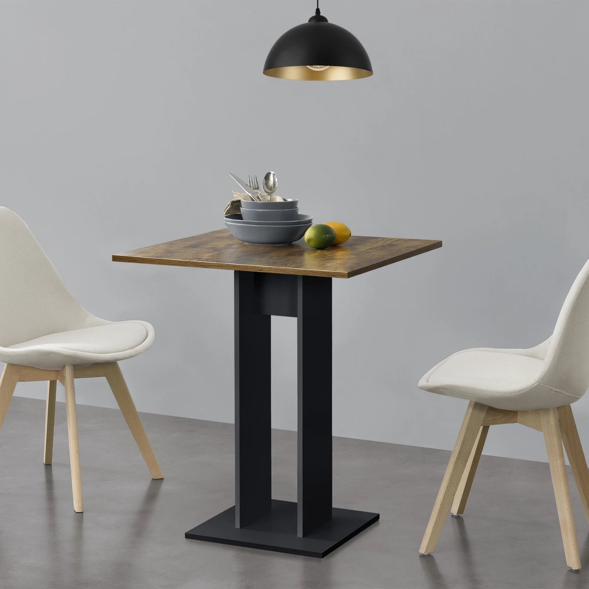 In And OutdoorMatch Eettafel Murray - 65x65x78 cm - Walnootkleurig en Zwart - Spaanplaat - Stijlvol design Eettafel/ Eetkamertafel