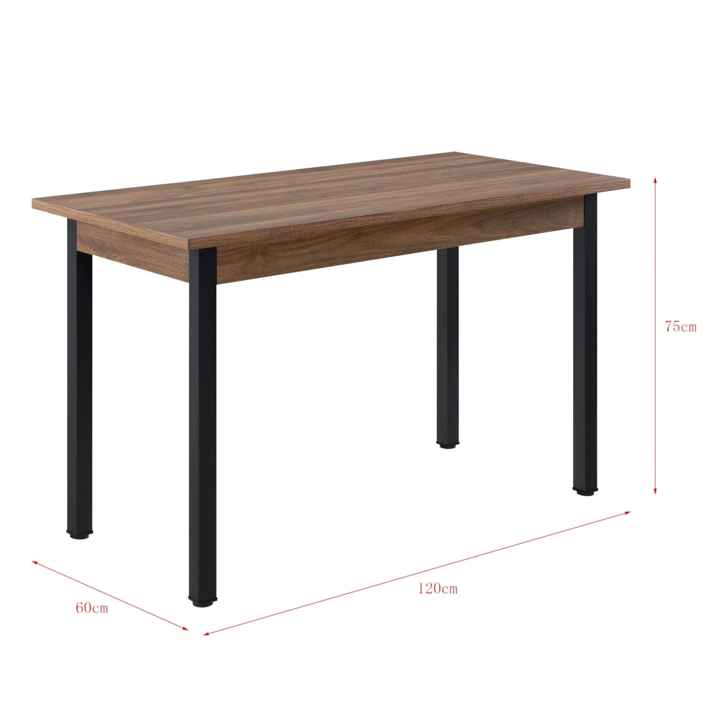 In And OutdoorMatch Elegante Eettafel Stevie - 120x60x75 cm - Walnootkleurig en Zwart - Modern Design Eettafel/ Eetkamertafel