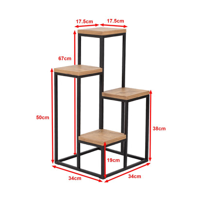 In And OutdoorMatch Elegante Plant Standaard Ivo - 67x34x34 cm - Zwart en Houtkleurig - Praktisch - 4 Planken Bijzetttafel