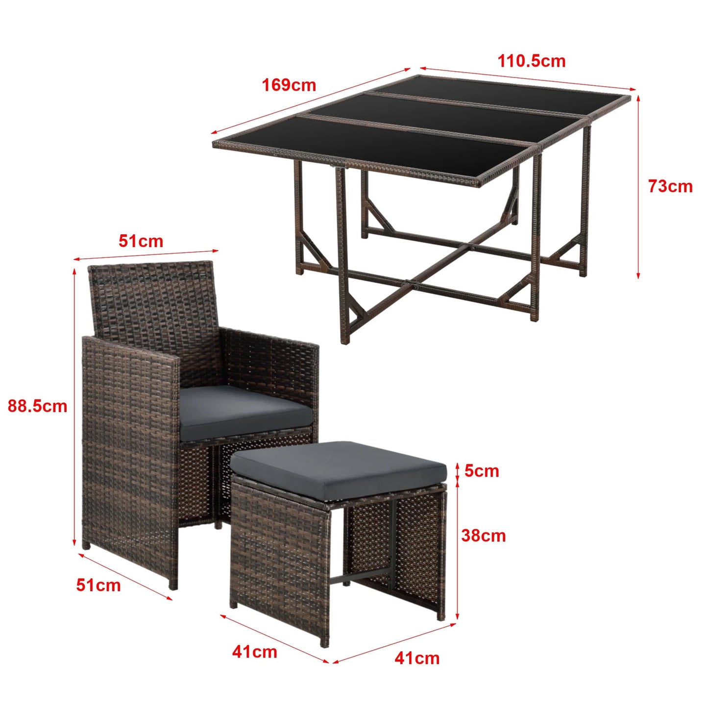 In And OutdoorMatch Elegante Tuinset Alba - 11-delig - Loungeset - Bruin Gemêleerd - Staal - Tempered Glass - Stof - Weerbestendig - Garden set