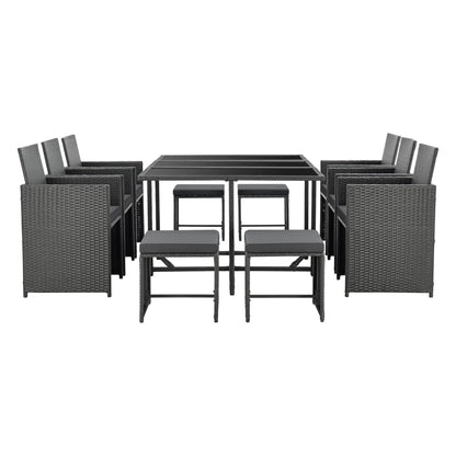 In And OutdoorMatch Elegante Tuinset Hella - 11-delig - Loungeset - Donkergrijs - Staal - Tempered Glass - Stof - Weerbestendig - Garden set