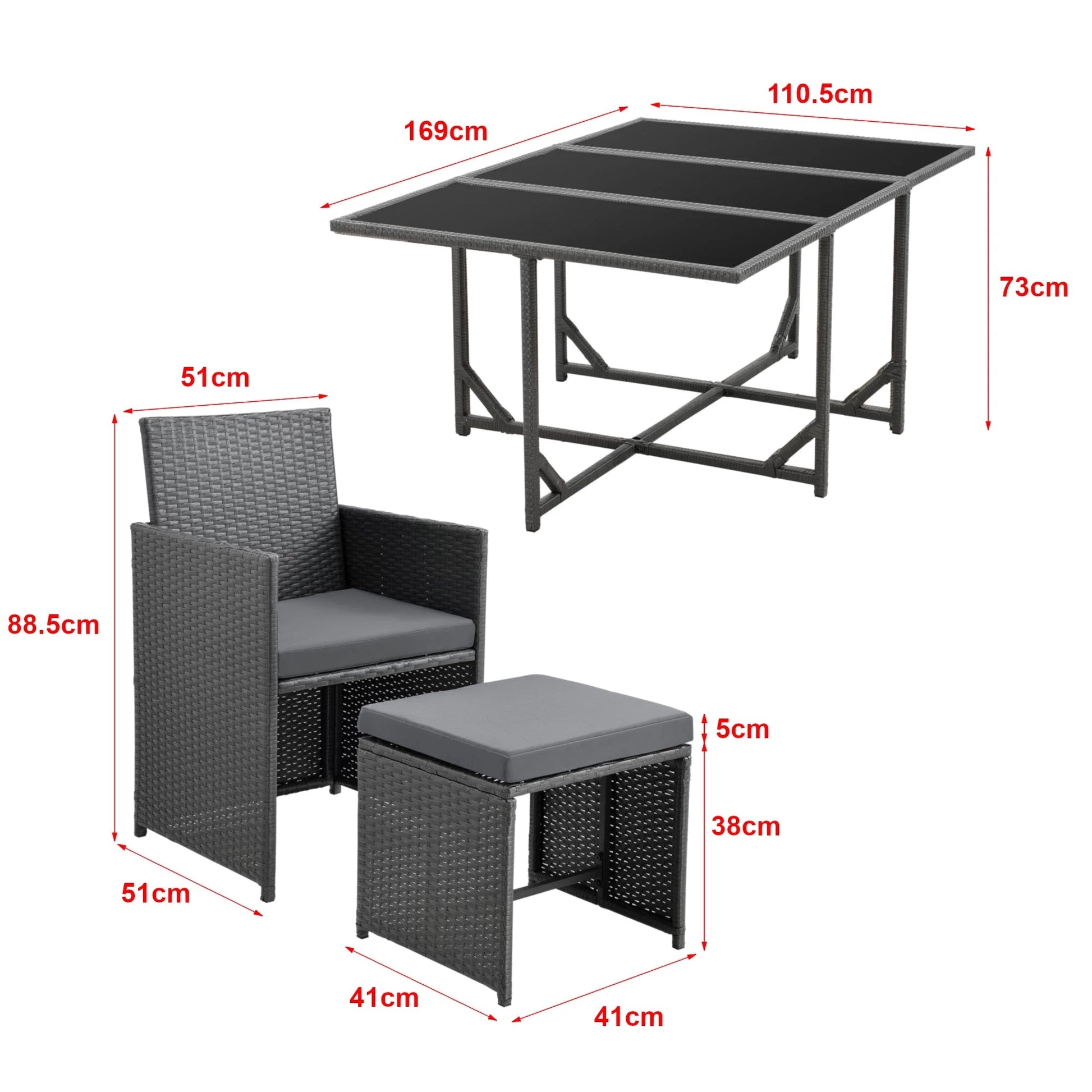 In And OutdoorMatch Elegante Tuinset Hella - 11-delig - Loungeset - Donkergrijs - Staal - Tempered Glass - Stof - Weerbestendig - Garden set