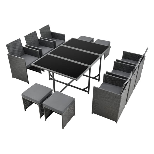 In And OutdoorMatch Elegante Tuinset Hella - 11-delig - Loungeset - Donkergrijs - Staal - Tempered Glass - Stof - Weerbestendig - Garden set