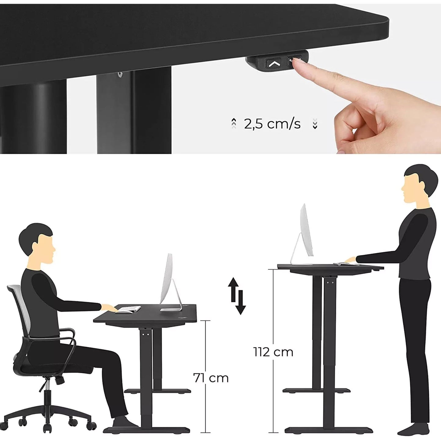 In And OutdoorMatch Elektrisch zit-sta bureau Andrejs - Hoogte verstelbaar 73-114cm - Industrieel - 100kg draagvermogen - 70x140cm Desk