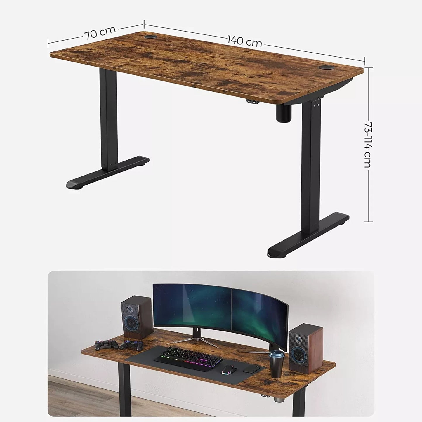 In And OutdoorMatch Elektrisch zit-sta bureau Grosvenor - Hoogte verstelbaar 73-114cm - Industrieel - 100kg draagvermogen - 70x140cm Desk