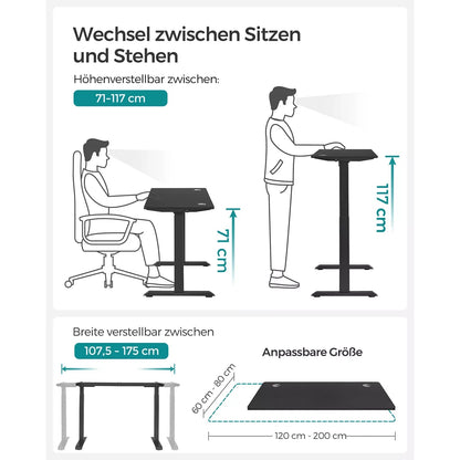 In And OutdoorMatch Elektrisch zit-sta bureau Vilo - Geheugenfunctie met 4 hoogtes - Hoogte verstelbaar 71-117cm - Zwart - 120kg draagvermogen - 60x120cm Desk