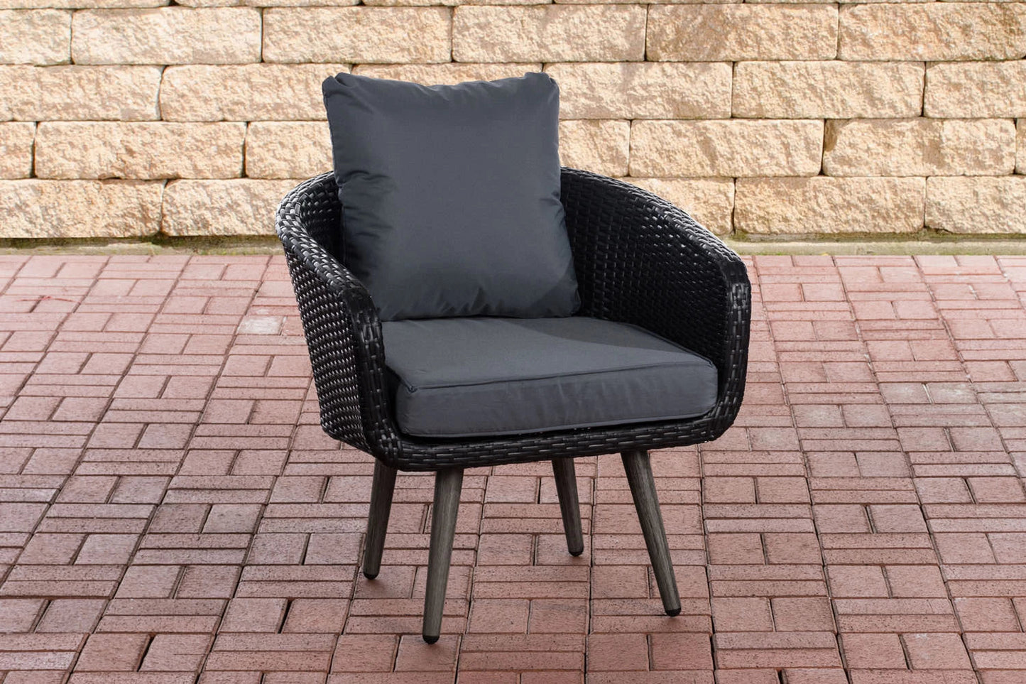 In And OutdoorMatch Fauteuil Andrea - Donkergrijs - 40 cm - Weerbestendig - Polyrattan en aluminium - Scandinavische stijl - Hoogwaardige bekleding - Voor binnen en buiten Garden Chair