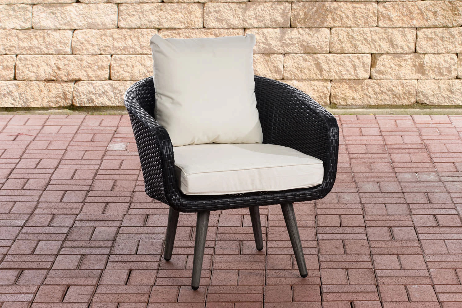 In And OutdoorMatch Fauteuil Joeri - Donkergrijs en Crèmewit - 40 cm - Weerbestendig - Polyrattan en aluminium - Scandinavische stijl - Hoogwaardige bekleding - Voor binnen en buiten Garden Chair