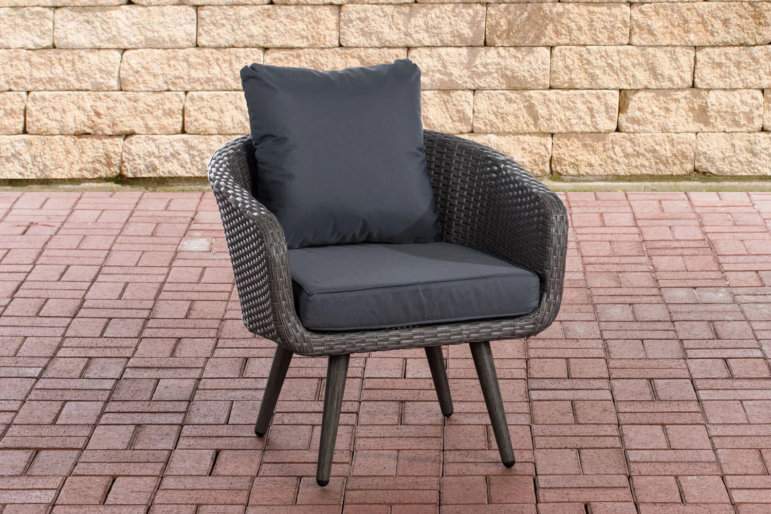 In And OutdoorMatch Fauteuil Warner - Donkergrijs - 40 cm - Weerbestendig - Polyrattan en aluminium - Scandinavische stijl - Hoogwaardige bekleding - Voor binnen en buiten Garden Chair