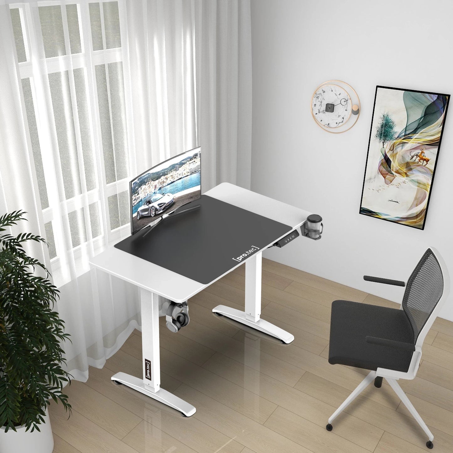 In And OutdoorMatch Game Desk Elmer - Zit Sta Bureau - Elektrisch In Hoogte Verstelbaar - Wit en Zwart - Spaanplaat en Aluminium - Modern Design Desk