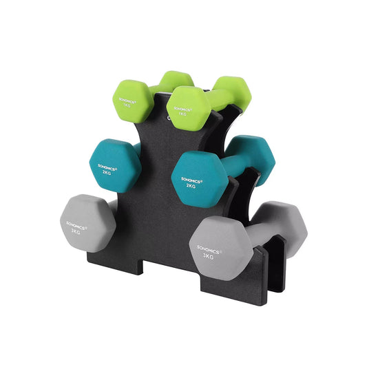 In And OutdoorMatch Halterset rek Job - Halterset - Gewichten - 2x1kg, 2x2kg, 2x3kg Dumbell set