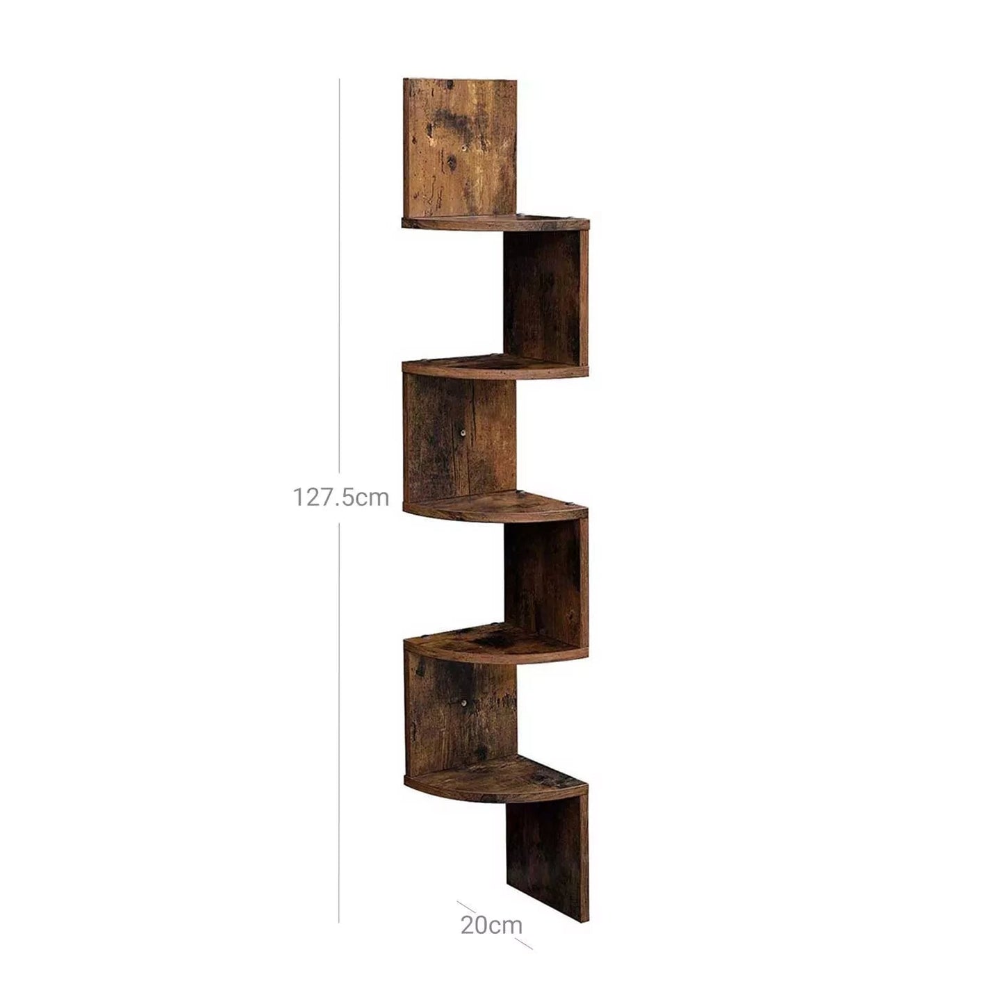 In And OutdoorMatch Hoekkast Clark - Hoekmeubel - Boekenkast en decoratie - 5 legplanken - Bruin - 20x20x127cm Wandplank