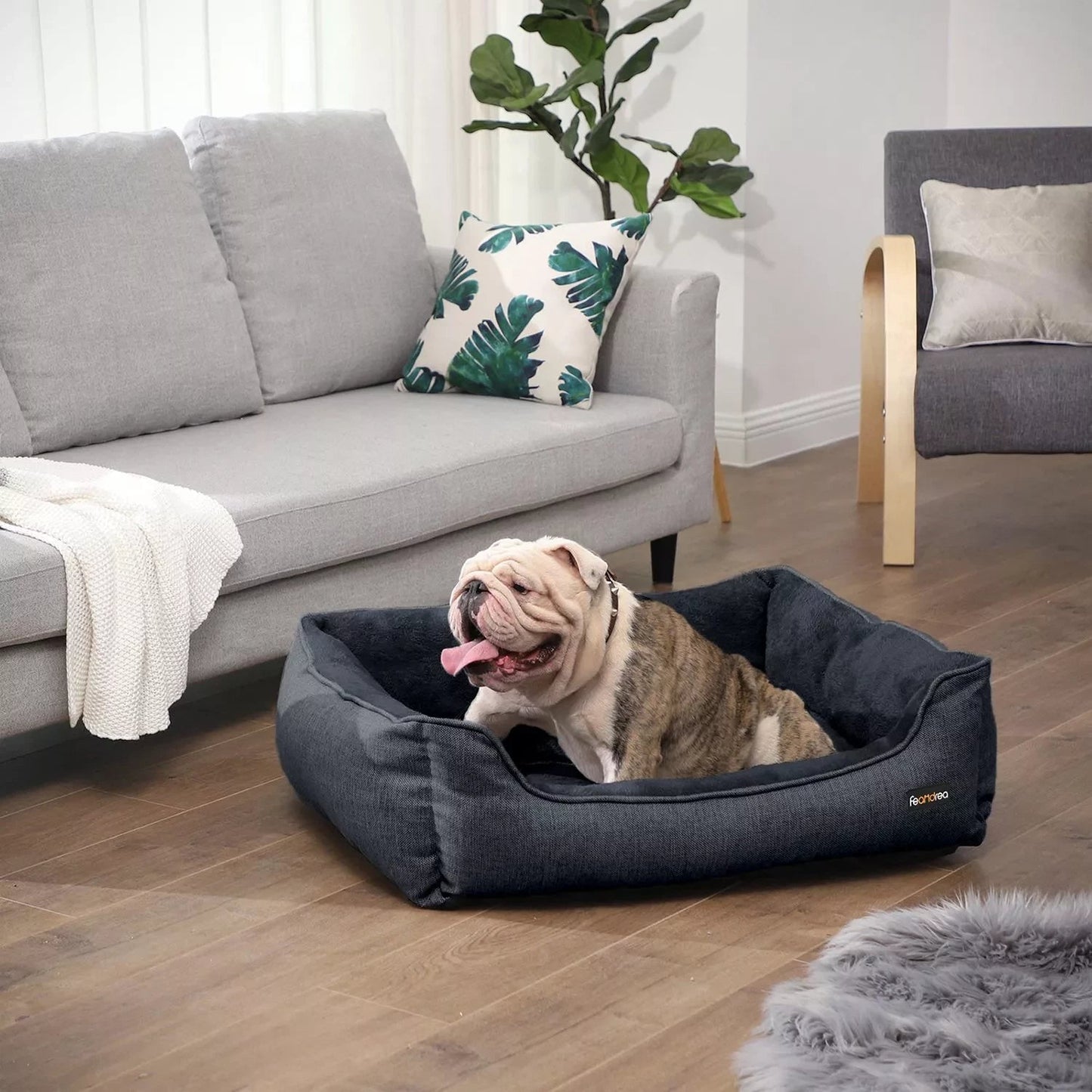 In And OutdoorMatch Hondenkussen Jerry - 90x75cm - Soft Pluche - Donkergrijs - Hondenmand - Pluche - Orthopedische Hondenkussens Honden bed