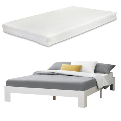 In And OutdoorMatch Houten Bed Santa - Grenen - Met Matras - 140x200 cm - Wit - Gemaakt in de EU - Slijtvast bed twee personen