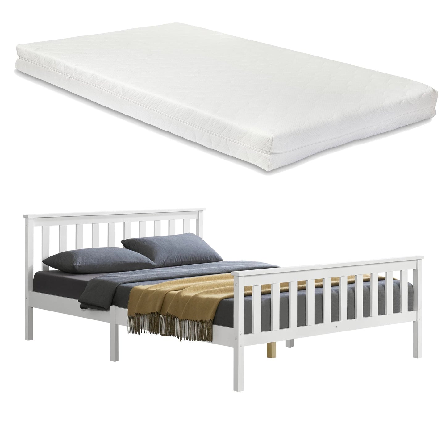 In And OutdoorMatch Houten Bed Stefan - Grenen - Met Matras - 140x200 cm - Wit - Gemaakt in de EU - Slijtvast bed twee personen