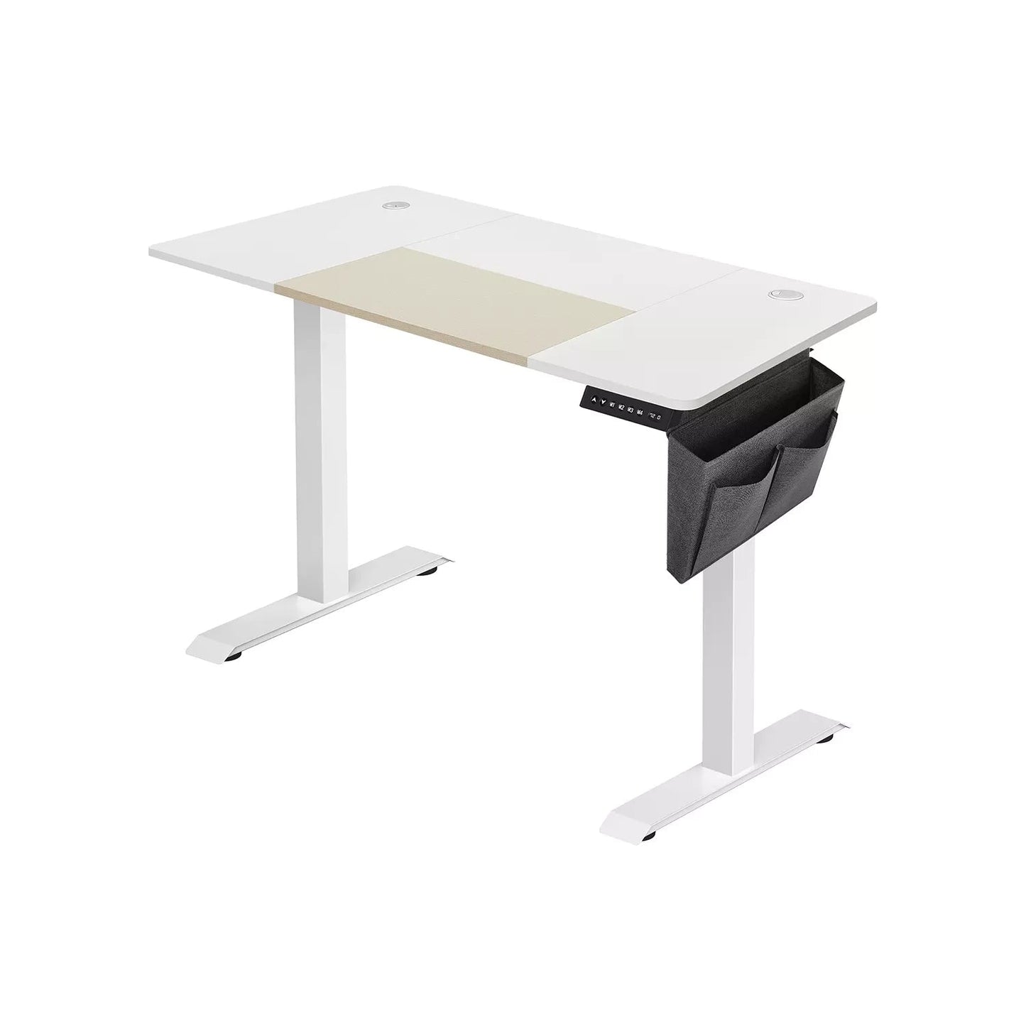 In And OutdoorMatch In Hoogte Verstelbare Bureau Fabiola - Elektrisch - Traploos Verstelbaar - Gedeeld Werkblad - 4 Opberghoogtes - Stoffen Tas - 120x60x(72-120)cm - Gemaakt van Staal - Wit Desk