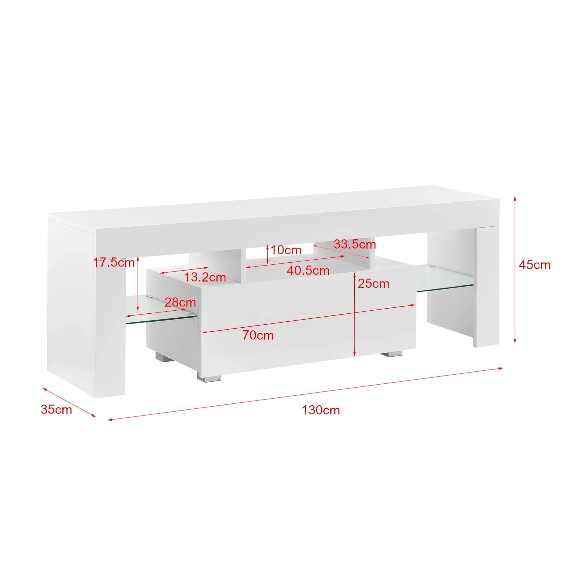 In And OutdoorMatch Jacquelyn-meubel Melania - Met LED Verlichting - 130x35x45 cm - Wit - Hoogglans - Spaanplaat - Luxe Look TV-meubel