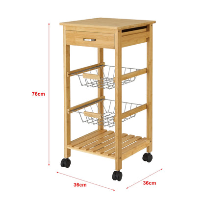 In And OutdoorMatch Keukentrolley Holly - Bamboe - 76x36x36 cm - Houtkleur - Modern Design Keuken Trolley