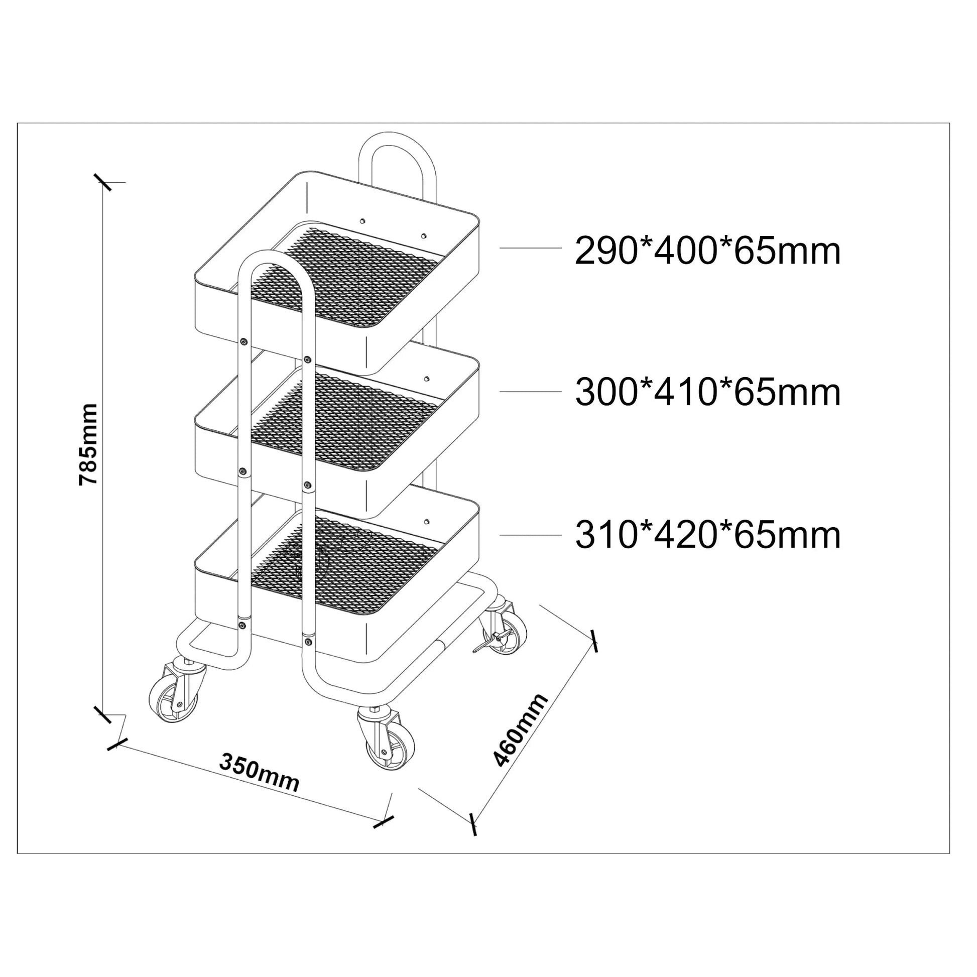 In And OutdoorMatch Keukentrolley Molly - Kantoortrolley - Met 3 Manden - 78,5x46x35cm - Wit - Ruimtebesparend Opbergen - Veelzijdig Opbergrek Keuken Trolley