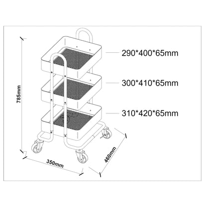 In And OutdoorMatch Keukentrolley Molly - Kantoortrolley - Met 3 Manden - 78,5x46x35cm - Wit - Ruimtebesparend Opbergen - Veelzijdig Opbergrek Keuken Trolley