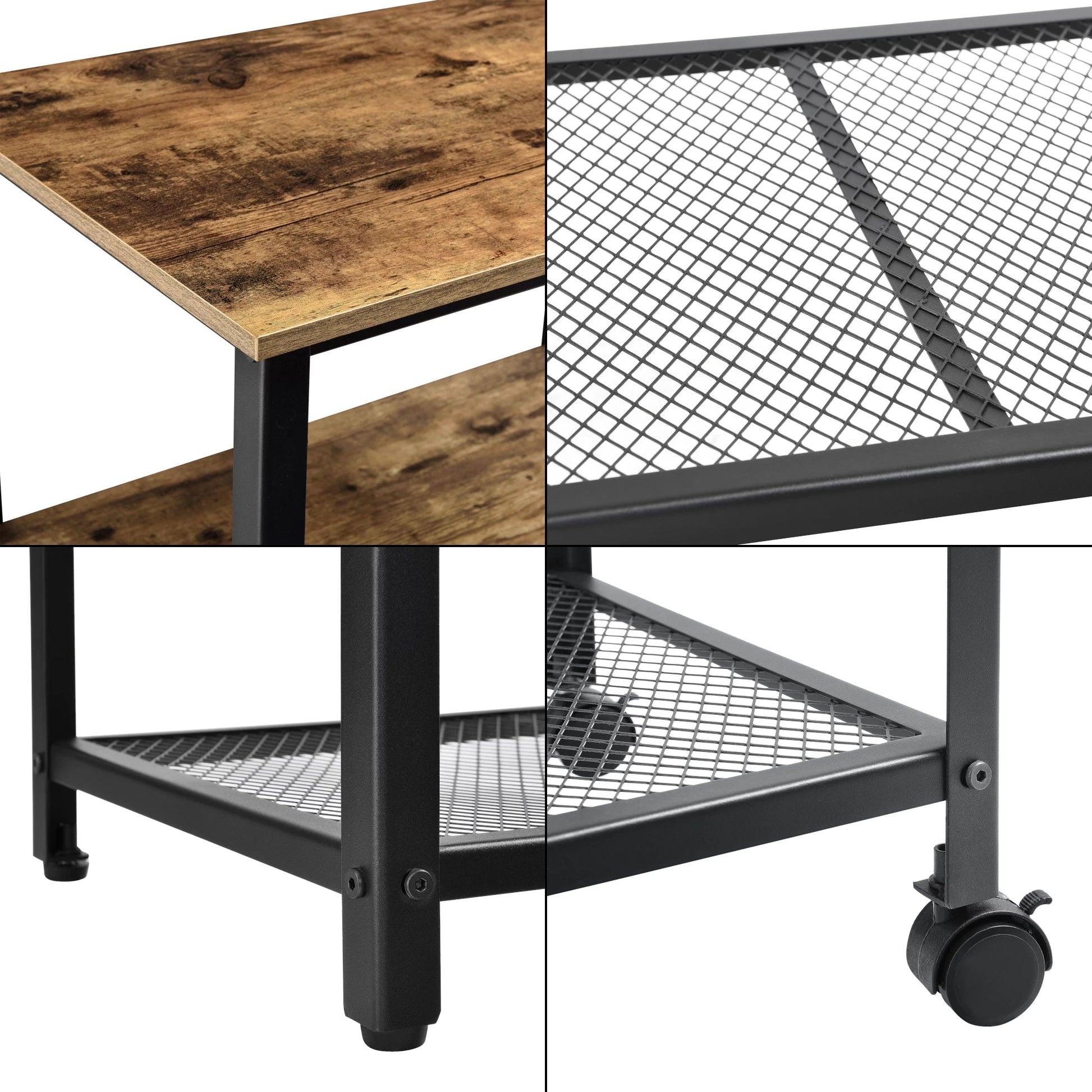 In And OutdoorMatch Keukentrolley Weston - Met 2 Planken - 76.5x60x40 - Houtkleurig en Zwart - Spaanplaat, Metaal en Kunststof - Stijlvol Design Keuken Trolley