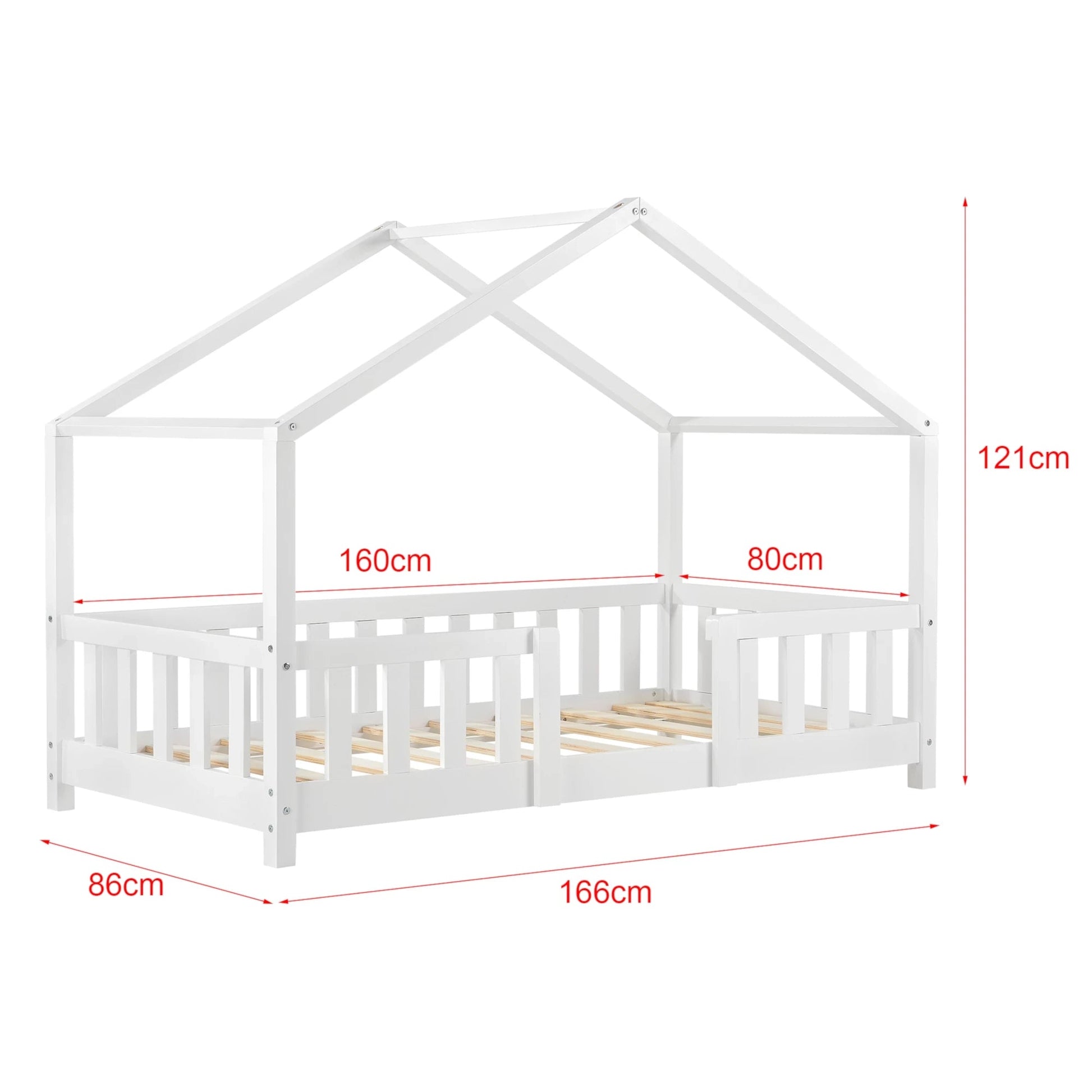 In And OutdoorMatch Kinderbed Bernice - Met valbeveiliging - 80x160 cm - Wit Mat - Voor meisjes - Voor jongens - Voor kinderen Kinder bedden