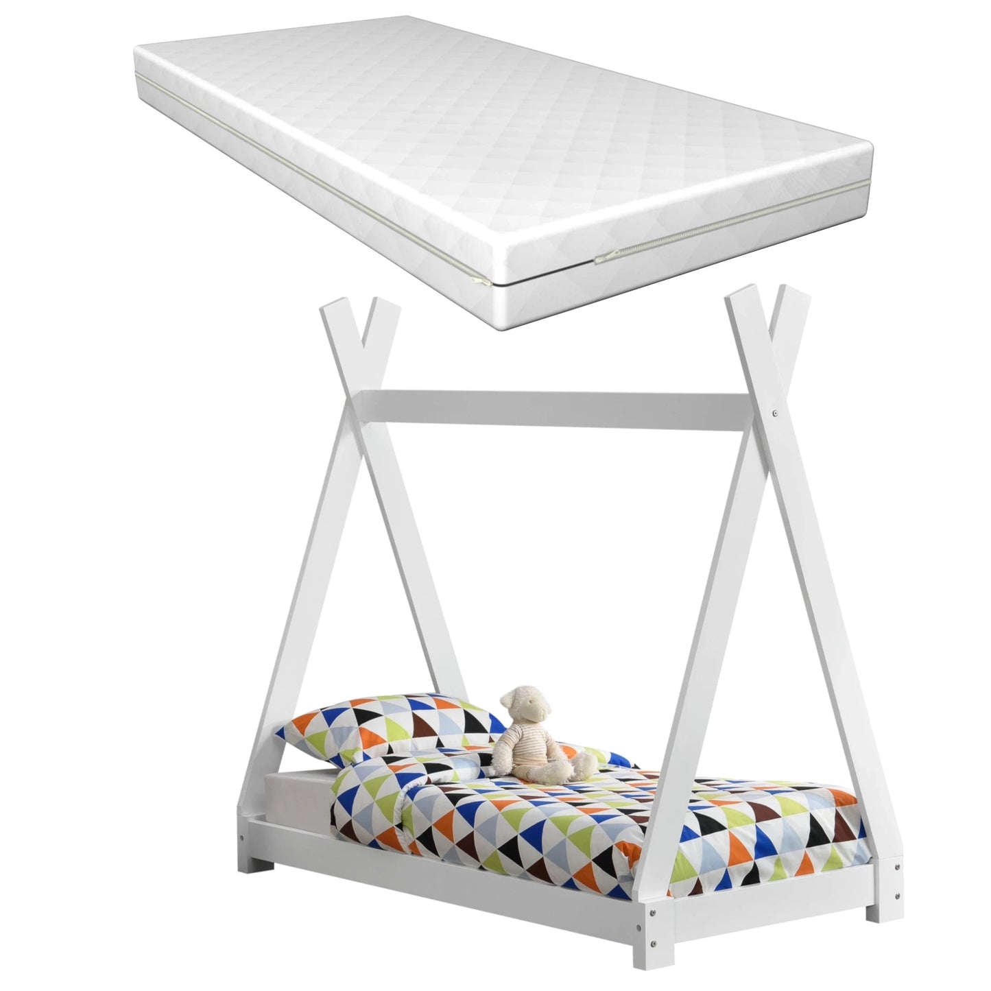 In And OutdoorMatch Kinderbed Blanca - Tipi - Met bedbodem en matras - 70x140cm - Houtkleurig - Jongensbed - Meisjesbed - Modern Design Eén persoon slapen