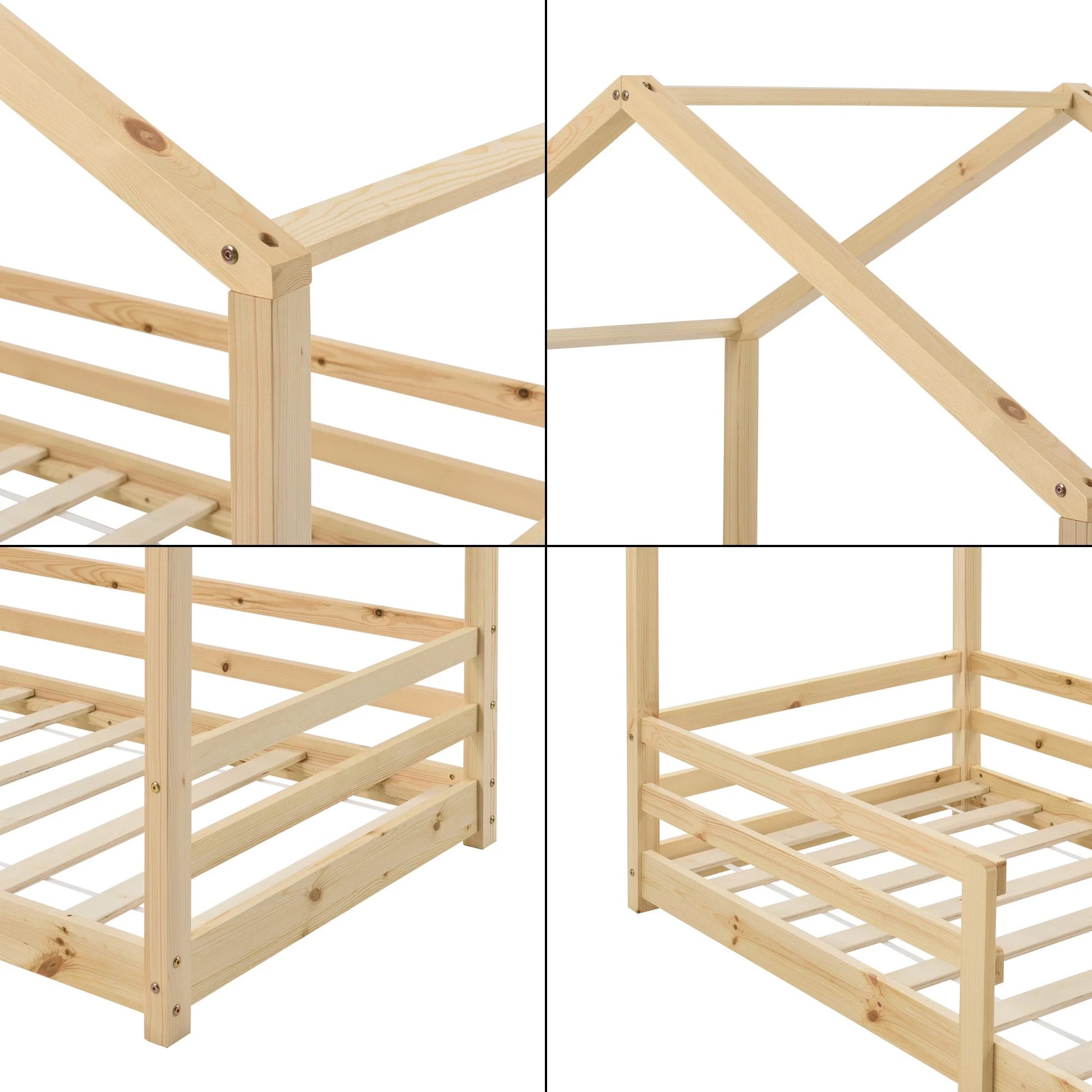 In And OutdoorMatch Kinderbed Bud - Huisbed - Met Valbeveiliging - 70x140 - Houtkleurig - Grenen - Voor meisjes - Voor jongens - Voor kinderen Kinder bedden