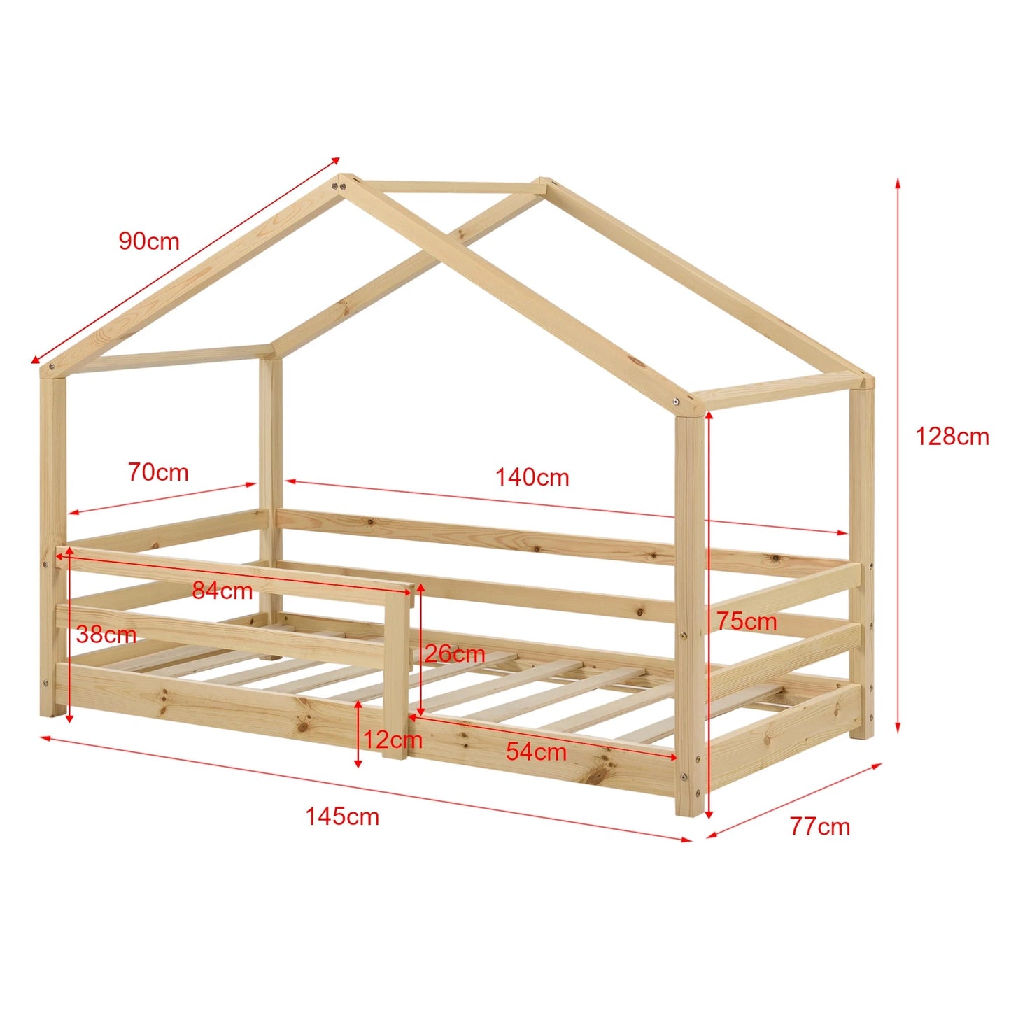 In And OutdoorMatch Kinderbed Bud - Huisbed - Met Valbeveiliging - 70x140 - Houtkleurig - Grenen - Voor meisjes - Voor jongens - Voor kinderen Kinder bedden