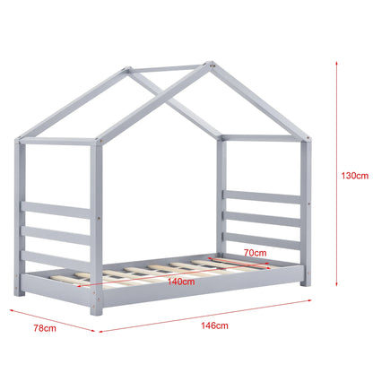 In And OutdoorMatch Kinderbed Chloe - Grenen - Huisbed - En Bedbodem - 70x140 - Grijs - Voor meisjes - Voor jongens - Voor kinderen Kinder bedden