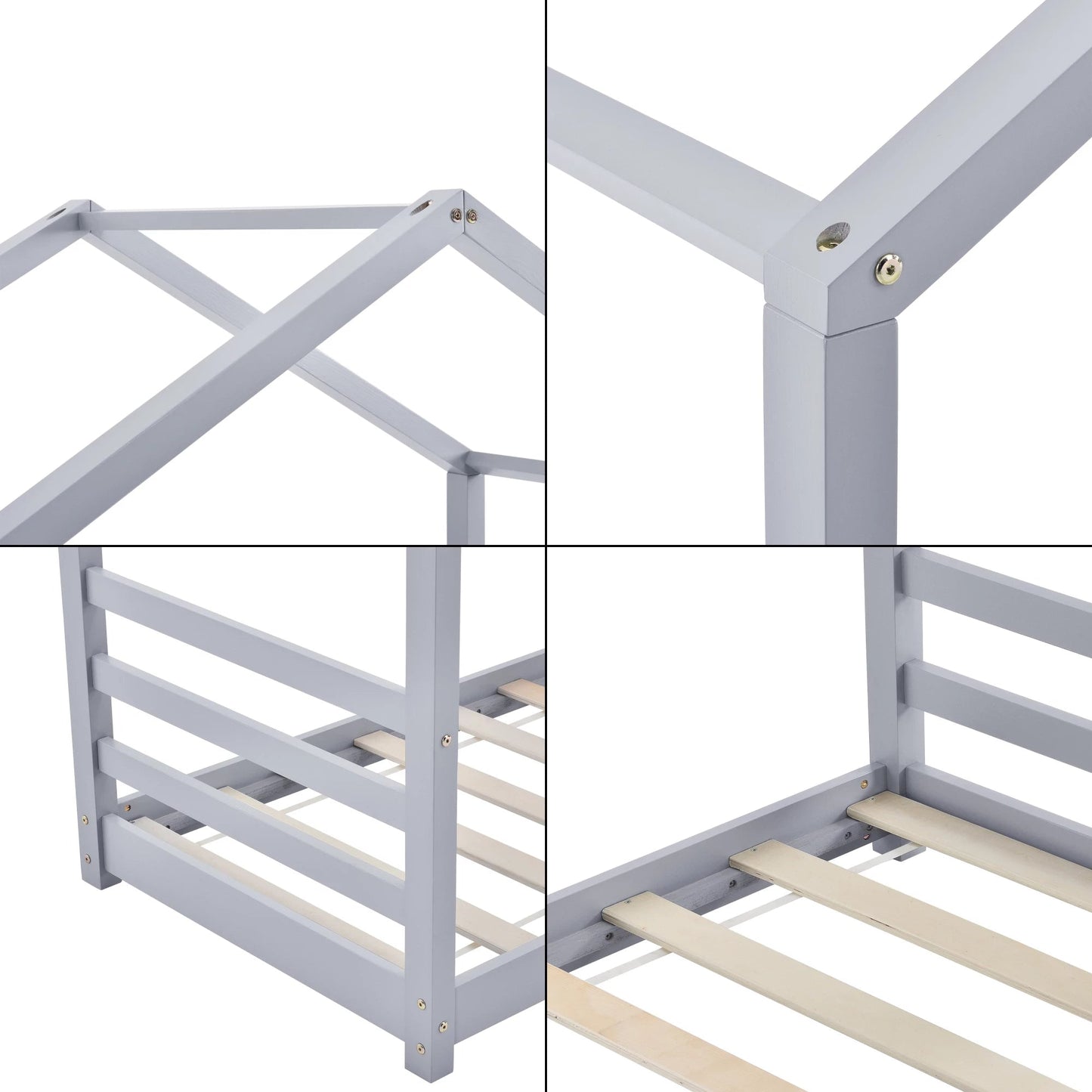 In And OutdoorMatch Kinderbed Chloe - Grenen - Huisbed - En Bedbodem - 70x140 - Grijs - Voor meisjes - Voor jongens - Voor kinderen Kinder bedden