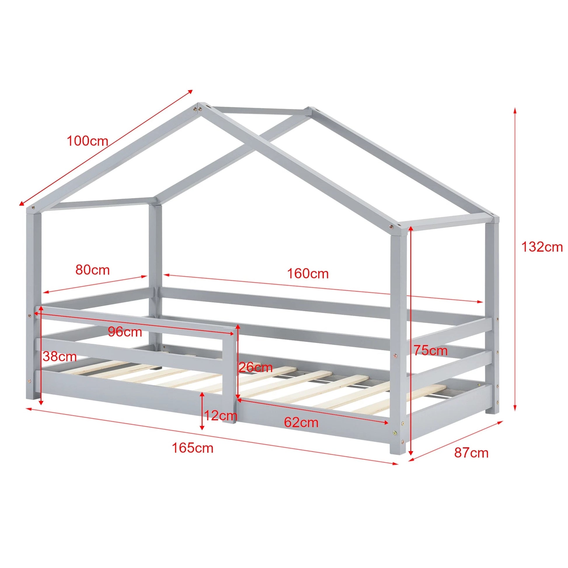 In And OutdoorMatch Kinderbed Elbert - Grenen - Huisbed - Met matras en valbescherming - 80x160 cm - Lichtgrijs - Voor meisjes - Voor jongens - Voor kinderen Kinder bedden