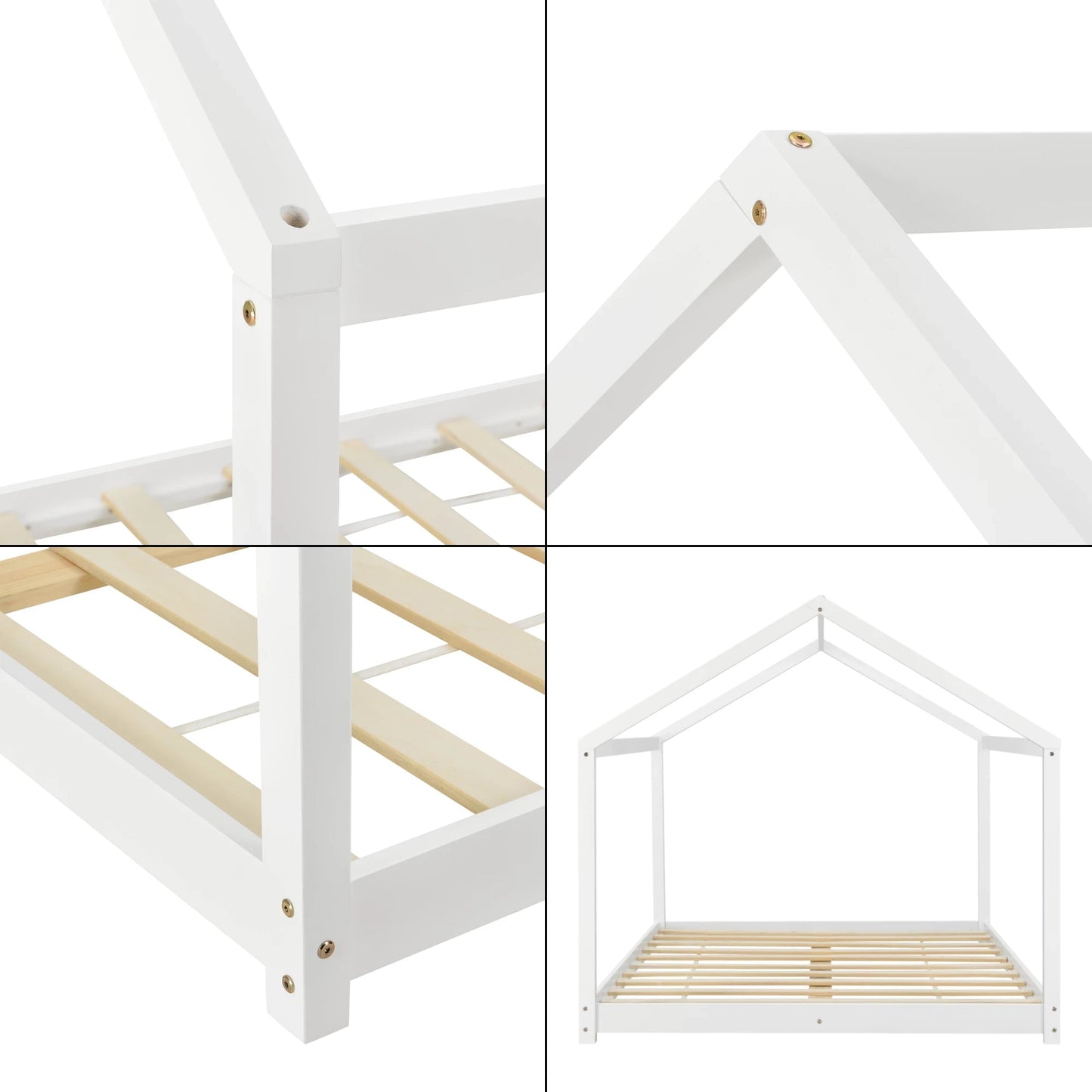 In And OutdoorMatch Kinderbed Hailie - Grenen - Huisbed - En Bedbodem - 120x200 - Wit - Voor meisjes - Voor jongens - Voor kinderen Kinder bedden