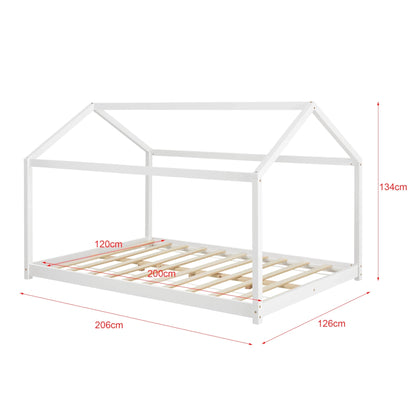 In And OutdoorMatch Kinderbed Hailie - Grenen - Huisbed - En Bedbodem - 120x200 - Wit - Voor meisjes - Voor jongens - Voor kinderen Kinder bedden