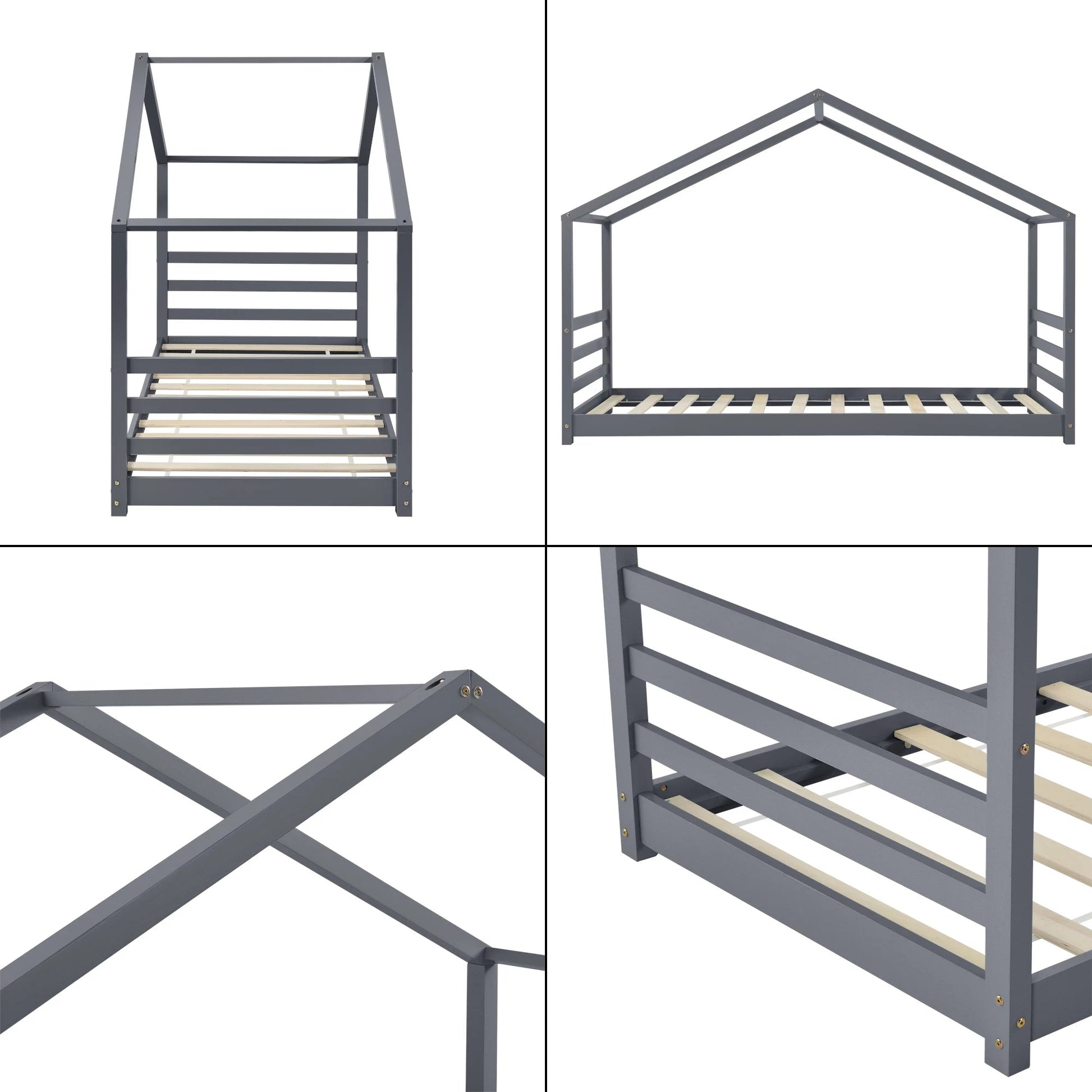 In And OutdoorMatch Kinderbed Jay - Huisbed - Met bedbodem - 90x200cm - Voor meisjes - Voor jongens - Voor kinderen - Donkergrijs Kinder bedden