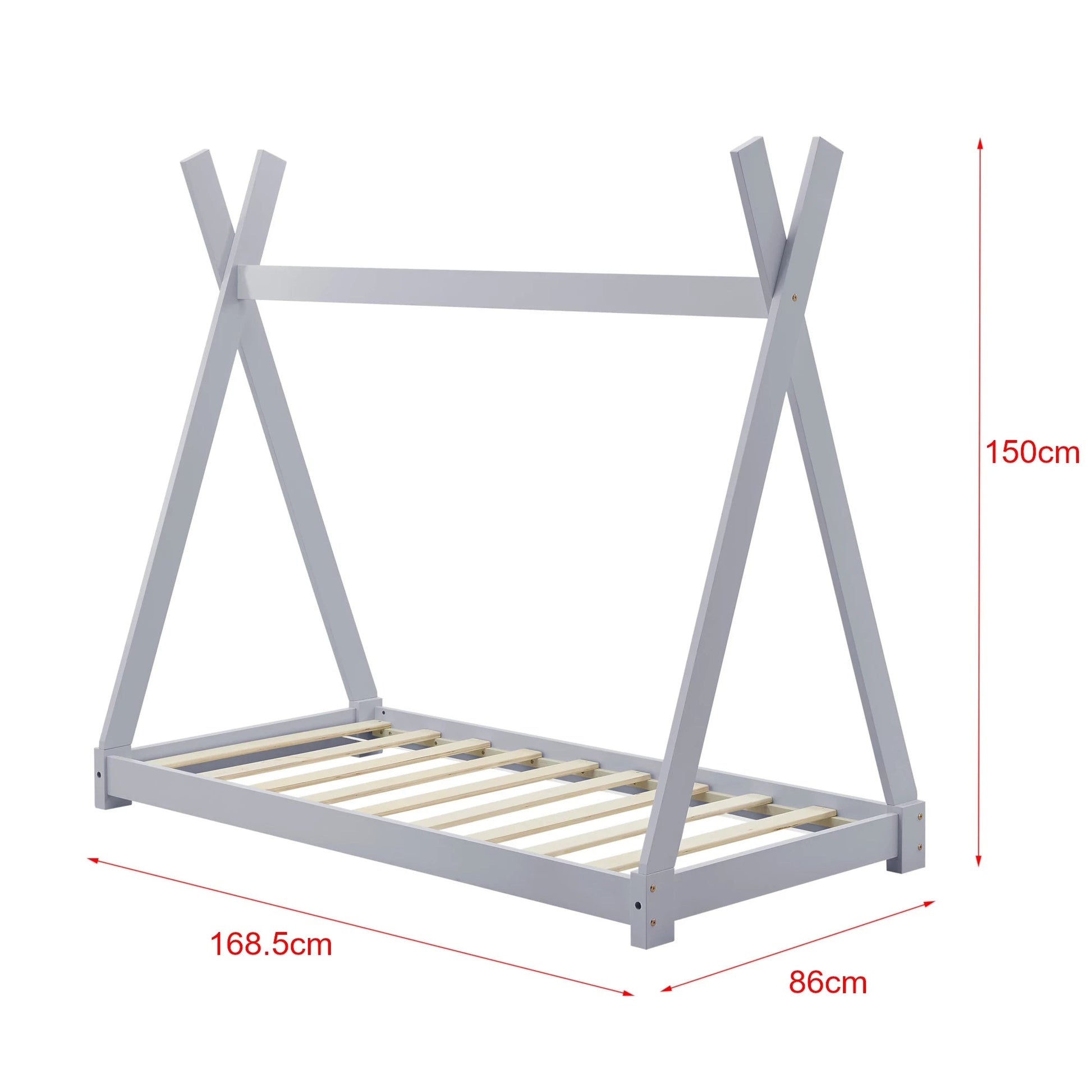 In And OutdoorMatch Kinderbed Jed - Tipi - Grenen - Met lattenbodem - 80x160 cm - Lichtgrijs - Voor meisjes - Voor jongens - Voor kinderen Kinder bedden