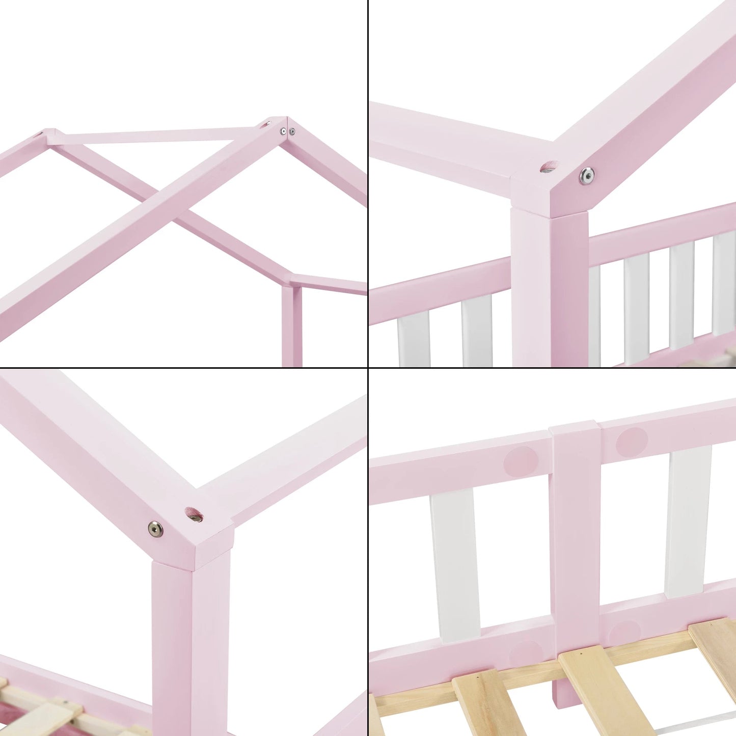 In And OutdoorMatch Kinderbed Kaya - Met valbeveiliging - 90x200 cm - Roze en Wit - Voor meisjes - Voor jongens - Voor kinderen Kinder bedden