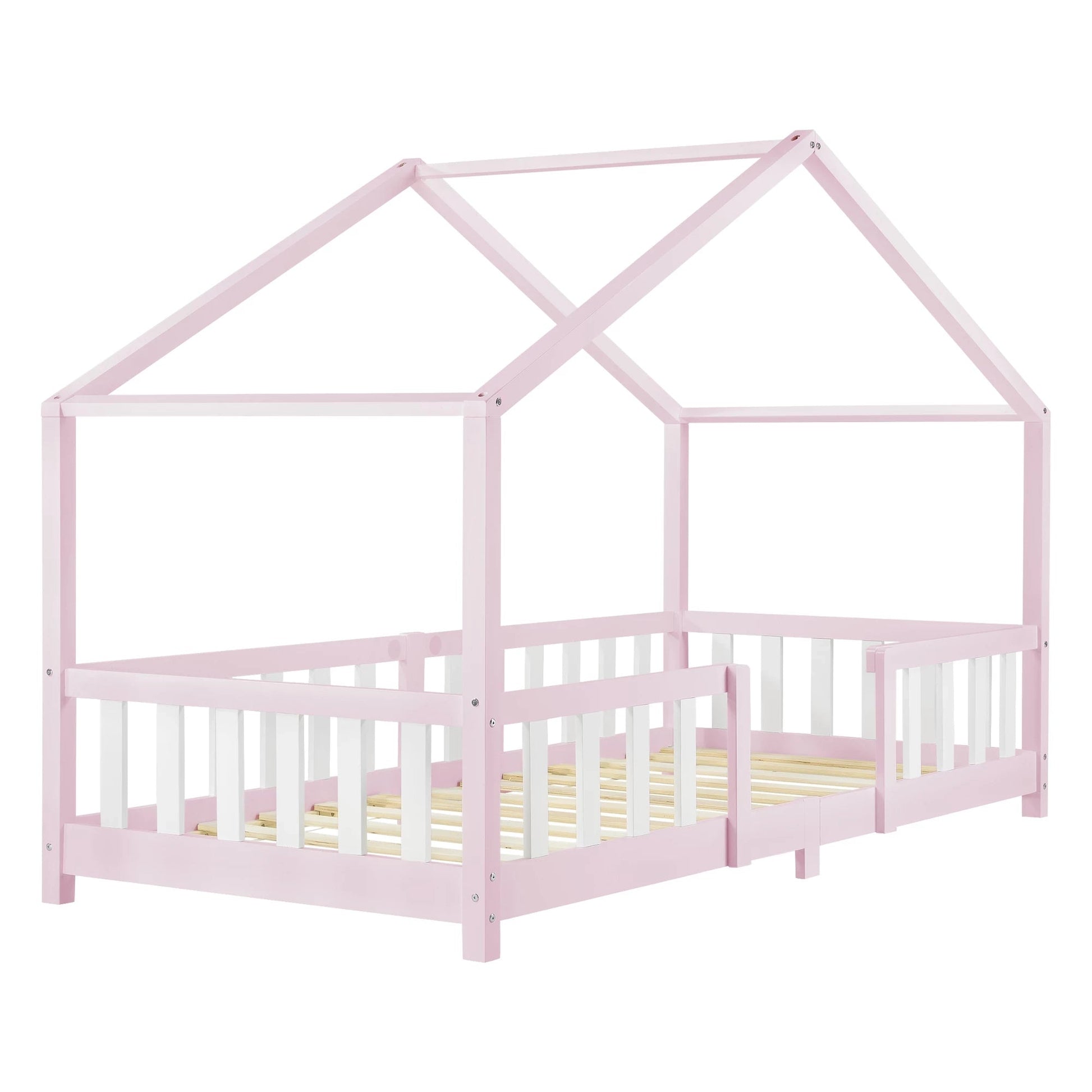 In And OutdoorMatch Kinderbed Kaya - Met valbeveiliging - 90x200 cm - Roze en Wit - Voor meisjes - Voor jongens - Voor kinderen Kinder bedden