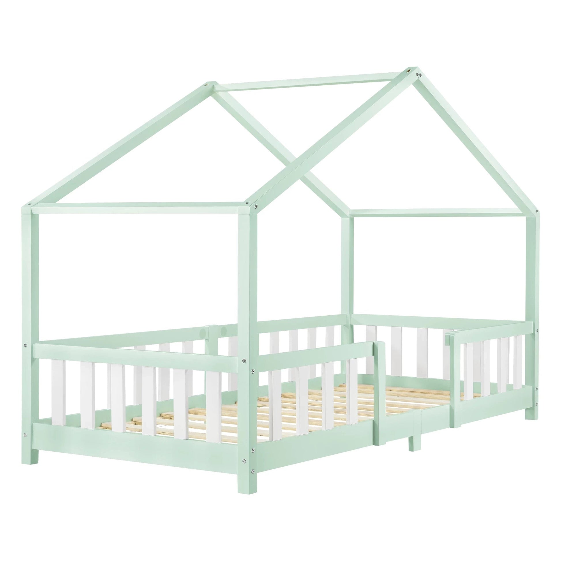 In And OutdoorMatch Kinderbed Kristoffer - Met valbeveiliging - 90x200 cm - Mint en Wit - Voor meisjes - Voor jongens - Voor kinderen Kinder bedden