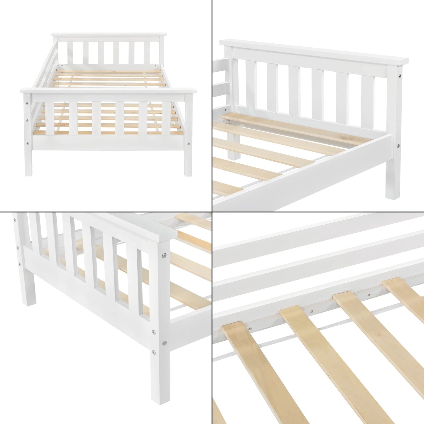 In And OutdoorMatch Kinderbed Magdalena - Met bedbodem en valbeveiliging - 70x140 cm - Wit - Sparrenhout en Multiplex - Voor meisjes - Voor jongens Kinder bedden