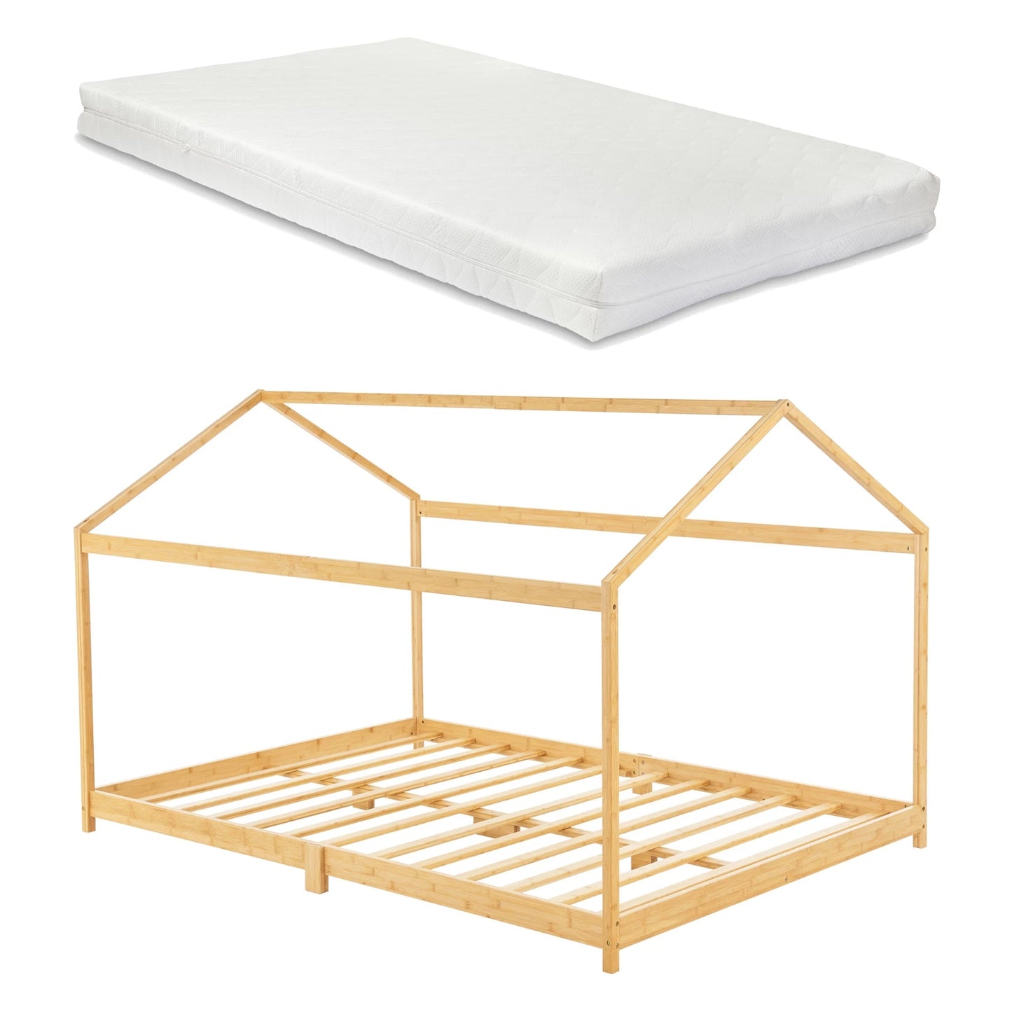 In And OutdoorMatch Kinderbed Mega - Huisbed - Met Matras - Bamboe - 140x200cm - Koudschuim Matras Kinder bedden