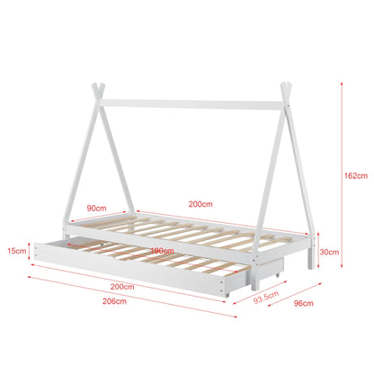 In And OutdoorMatch Kinderbed Michelle - Tipi - Met onderschuifbed - 90x200 cm - Wit - Voor meisjes en jongens Kinder bedden