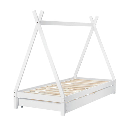 In And OutdoorMatch Kinderbed Michelle - Tipi - Met onderschuifbed - 90x200 cm - Wit - Voor meisjes en jongens Kinder bedden