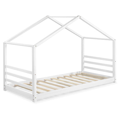 In And OutdoorMatch Kinderbed Nathanael - Met Bedbodem - Grenen - Huisbed - 90x200 cm - Wit - Voor meisjes - Voor jongens - Voor kinderen Kinder bedden