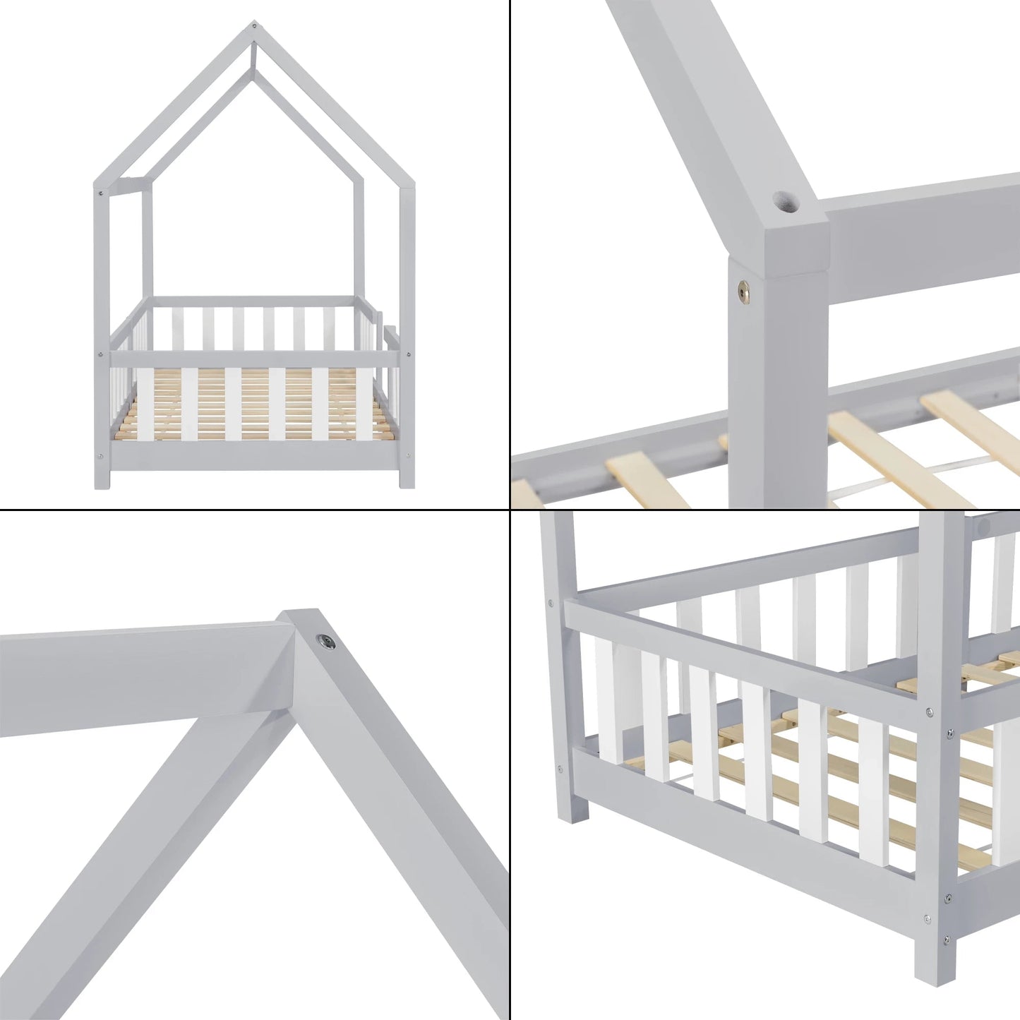 In And OutdoorMatch Kinderbed Neoma - Met Valbescherming - 90x200 cm - Lichtgrijs en Wit - Voor meisjes - Voor jongens - Voor kinderen Kinder bedden