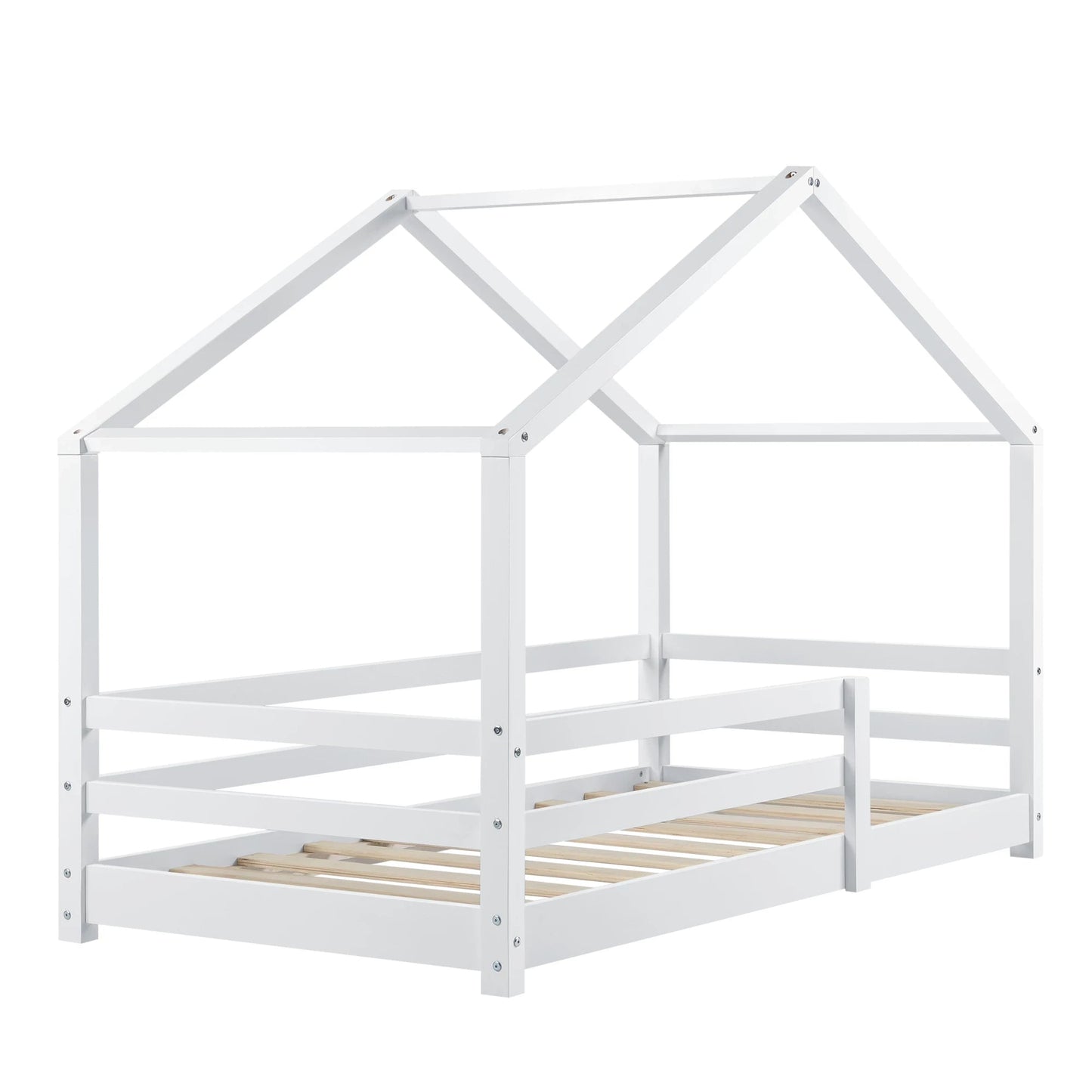 In And OutdoorMatch Kinderbed Randi - Huisbed - Met valbeveiliging - 80x160 - Wit - Grenen - Voor meisjes - Voor jongens - Voor kinderen Kinder bedden