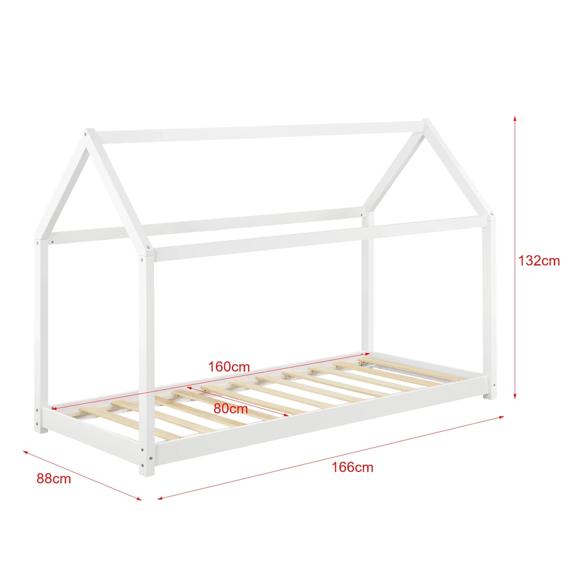 In And OutdoorMatch Kinderbed Regan - Huisbed - Met bedbodem - 80x160cm - Voor meisjes - Voor jongens - Voor kinderen - Wit Kinder bedden